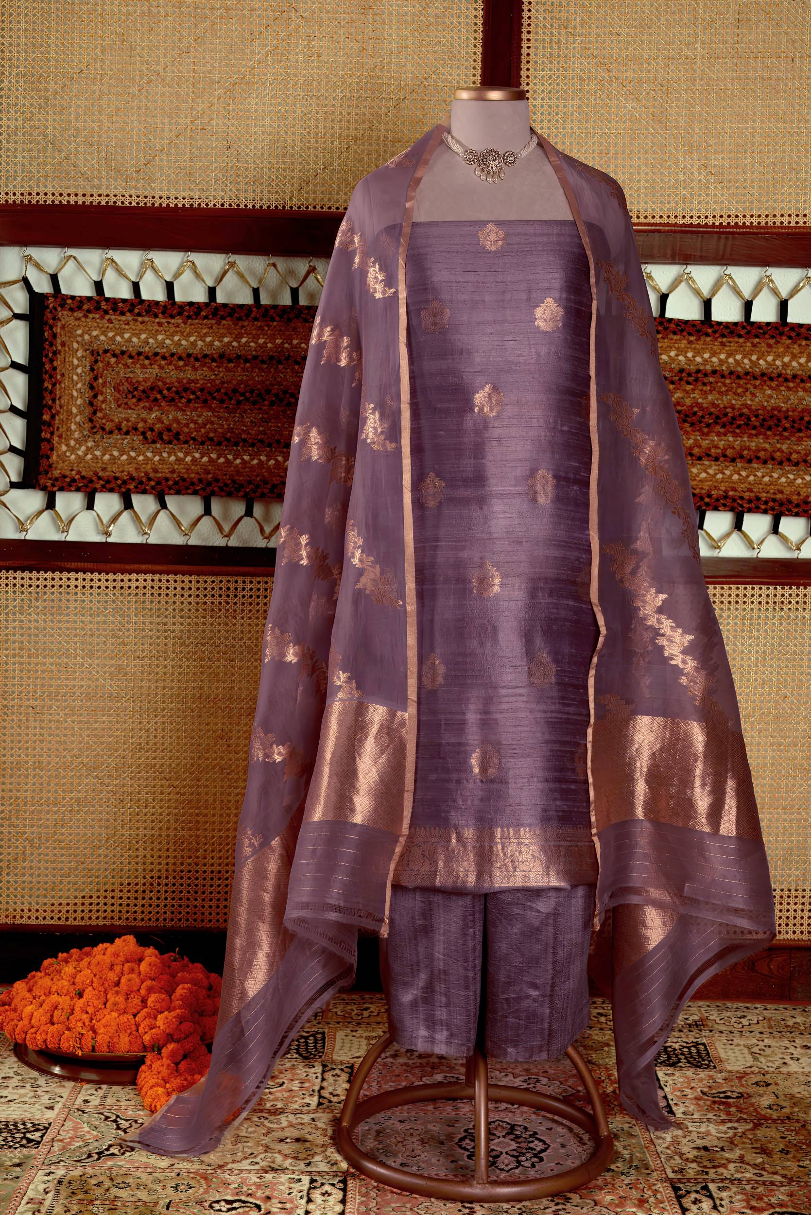 Raw Silk Suit Piece With Kora Organza Dupatta
