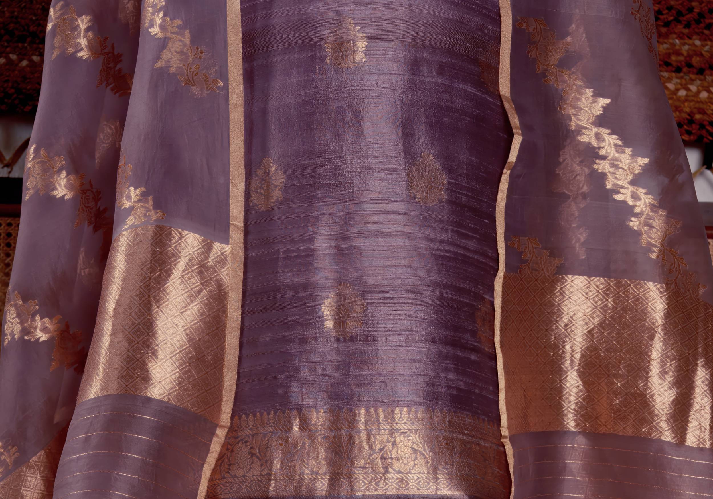 Raw Silk Suit Piece With Kora Organza Dupatta