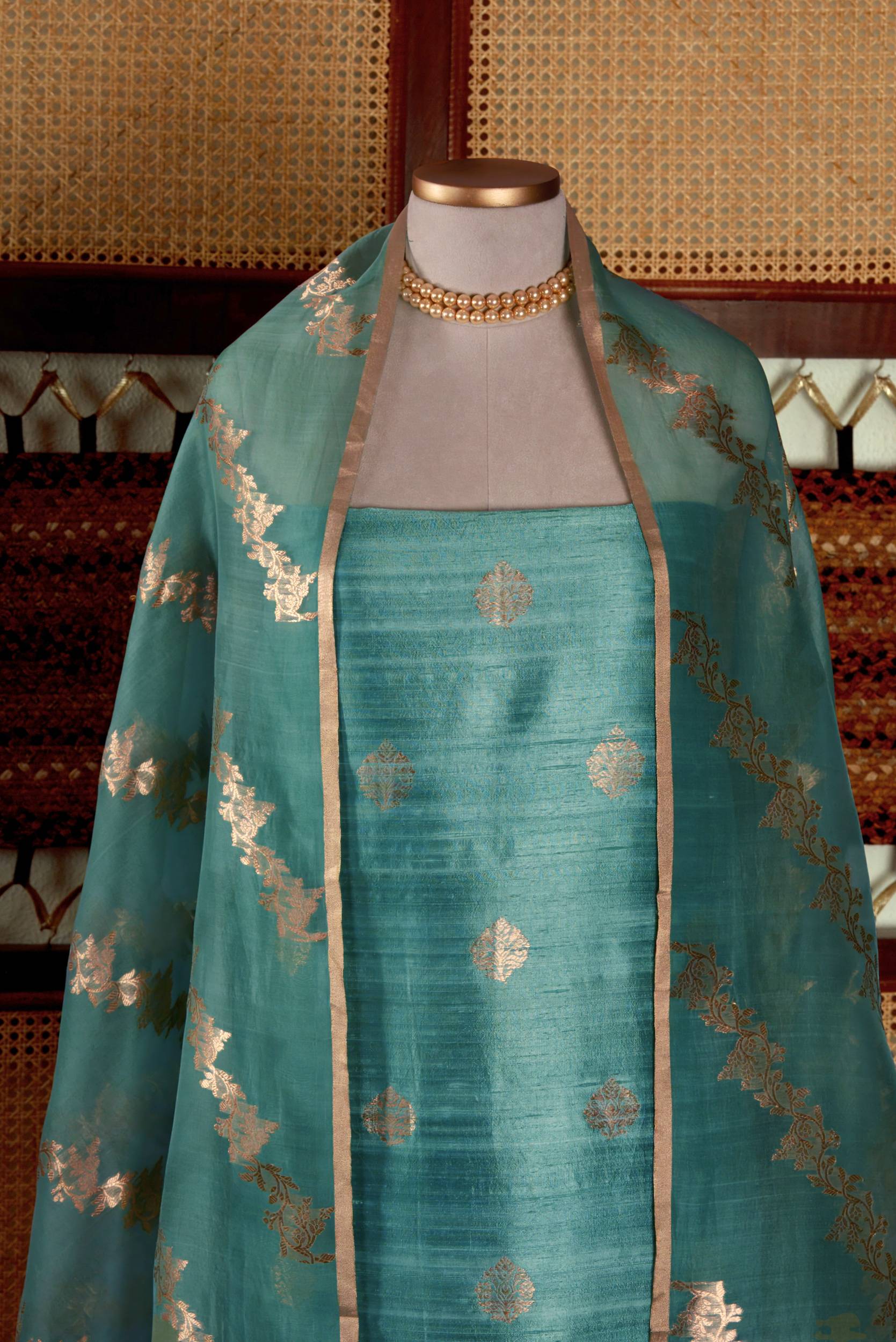 Raw Silk Suit Piece with Kora Organza Dupatta