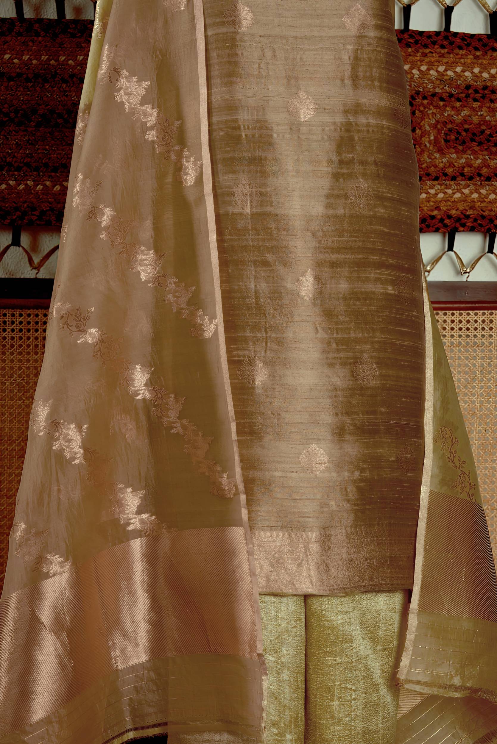 Raw Silk Suit Piece with Kora Organza Dupatta