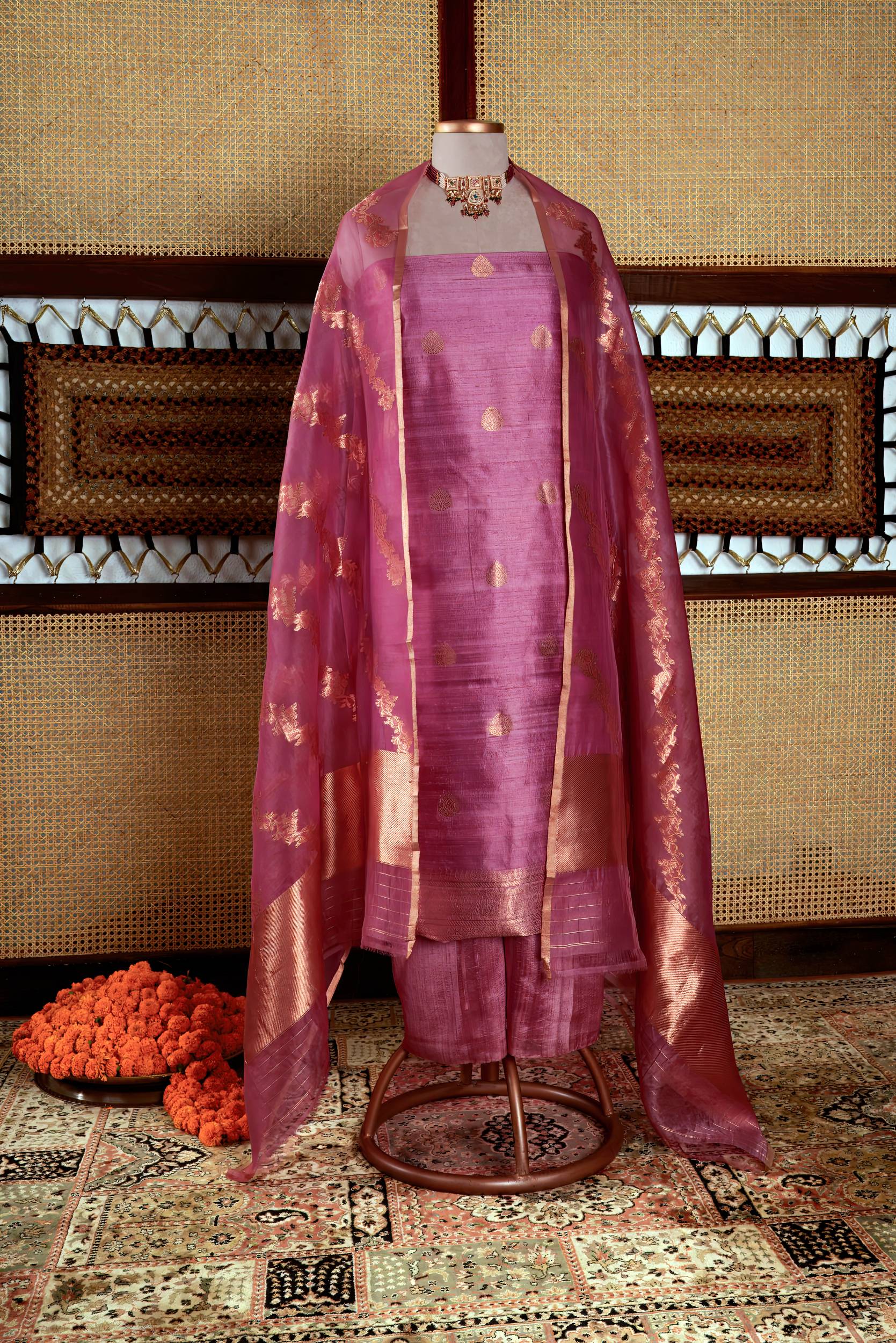 Raw Silk Suit Piece with Kora Organza Dupatta